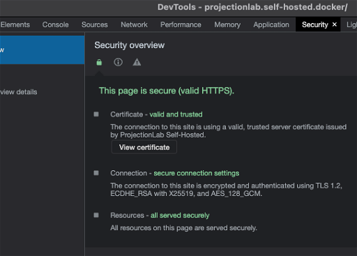 Browser screenshot showing properly configured SSL certificate