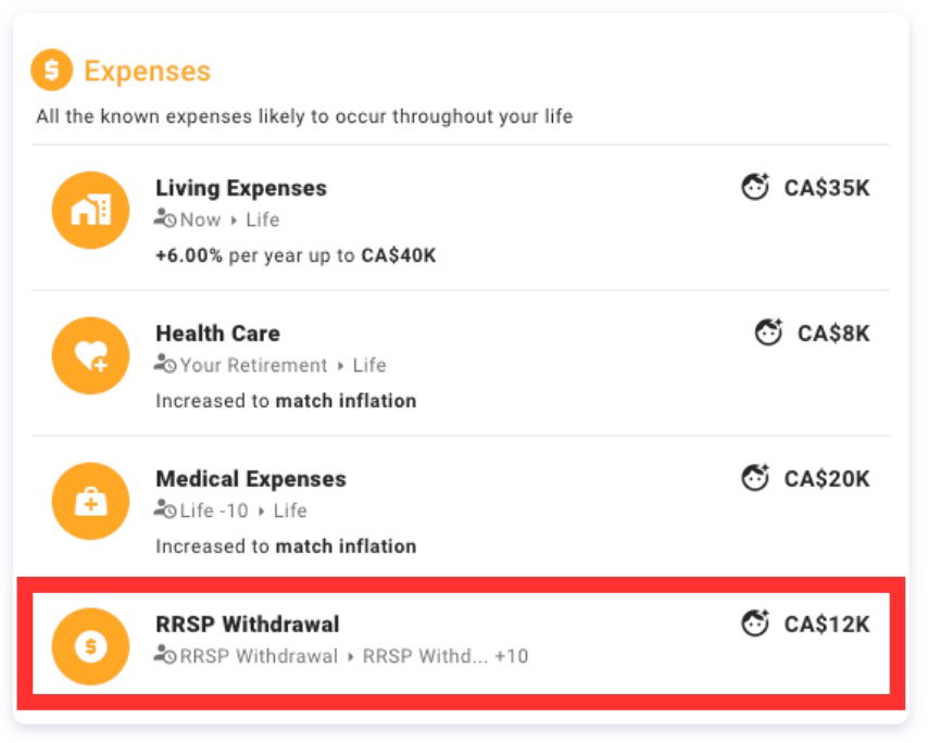 RRSP Expense Withdrawal Event