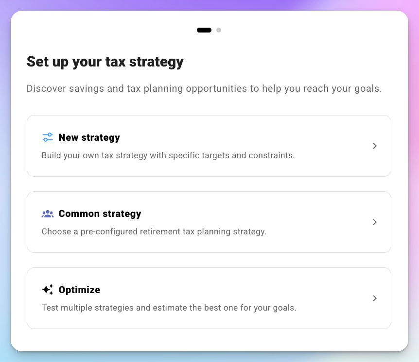 Tax Strategy configuration with bracket target and impact summary